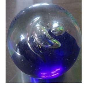 Blue Glass Paperweight 340 gm VGC Clear to blue Triple Controlled Bubbles