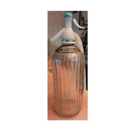 Vintage Hooper Struve Glass Soda Syphon Blue Top Osbornes Derbyshire VGC 
