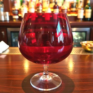 Large Balloon Vase Ruby Brandy Glass 6.5" Tall, circa 1950s, Very Good Condition