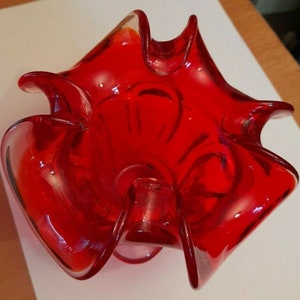 Red Glass Posy Vase  &quot;Murano&quot; Style Vintage 4&quot; Tall VGC