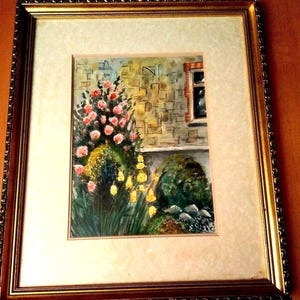 Cottage Garden Signed Framed Watercolour by M S McClune 47 x 40cm VGC