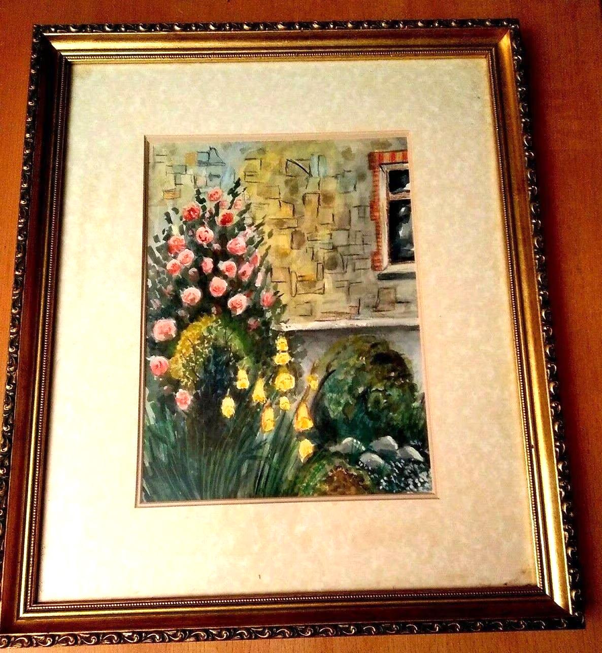 Cottage Garden Signed Framed Watercolour by M S McClune 47 x 40cm VGC