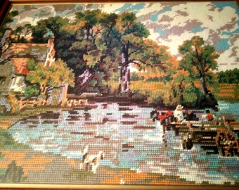 Stunning Vintage Needlepoint &quot;The Haywain&quot;  53 X 40 cm Constable Heavy Framed Wall Art VGC