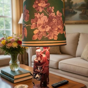 Chinesische Buchsbaum figürliche Tischlampe 13"60 cm Inline Schalter Fischer Selten VGC