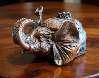 Elephant Lidded Trinket Box Shaped Lucky Trunk Up! VTG Resin