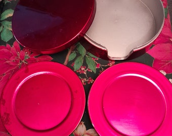 Used Red Metal Charger Plates, Outdoor Dining, Set of 6