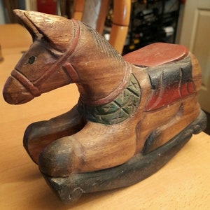 Charming Vtg Handcarved Wooden Rocking Horse Ornament 8x6x3&quot; VGC