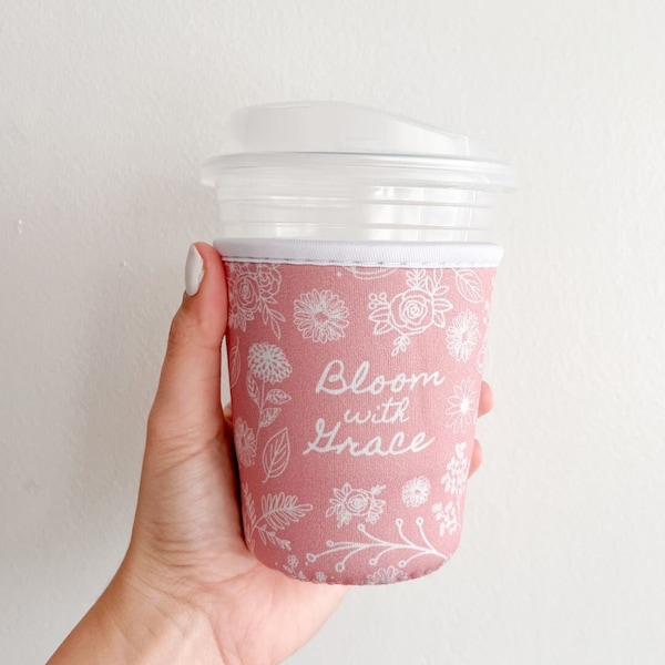 Bloom with Grace, Floral Doodles, Pink Iced Coffee Sleeve