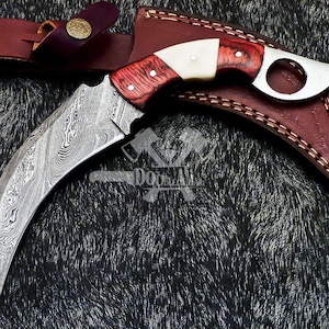 Hand Forged Damascus Steel Karambit Hunting Knife - Hard Wood Handle