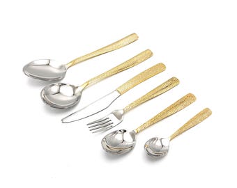 Gold Plated Cutlery Set for 6: Luxurious Stainless Steel Dining