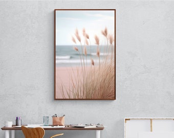 Bunny Tail Grass on Beach Phtography Canvas Fine Art Print Wall Art, Hare's tail grass on beach soft tone harmony color photo canvas print