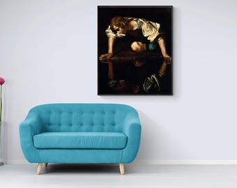 Narcissuss by Caravaggio, Greek Mythology Archival Museum Canvas Art Print, Mythological Canvas Wall Art