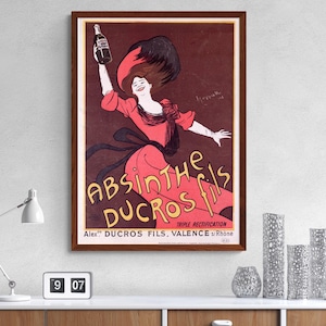 Cartel publicitario de licor Art Déco antiguo, mujer y alcohol, impresión artística Giclée de archivo, decoración del hogar