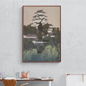Japanese Art Print - Himeji Castle (Morning) by Hiroshi Yoshida Japanese Woodblock Painting Canvas Wall Art Print Giclee on Canvas