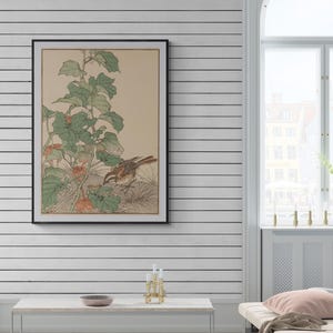 Antique Sparrow Birds Woodcut Painting Canvas Print Wall Art Home Decor, Japanese Art Floral Painting Canvas Print, Vinatgae Japanese Art