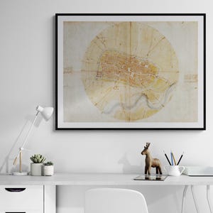 Plan von Imola von Leonardo da Vinci Antike Karte von Leonad von Imola Leinwand Druck Wandkunst Wohndekor, Renaissance, italienische Renaissance Kunst