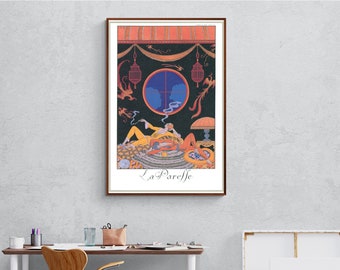 George Barbier La Paresse Art Nouveau lesbisk illustration lesbisk konst Canvastavla Lesbisk canvastavla, Art Deco-canvasväggkonst
