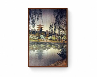 土屋光逸による日本の版画「雨の宮島」、木版画、ジクレー、版画、文化