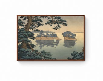 土屋光逸による日本の版画「雨の宮島」、木版画、ジクレー、版画、文化