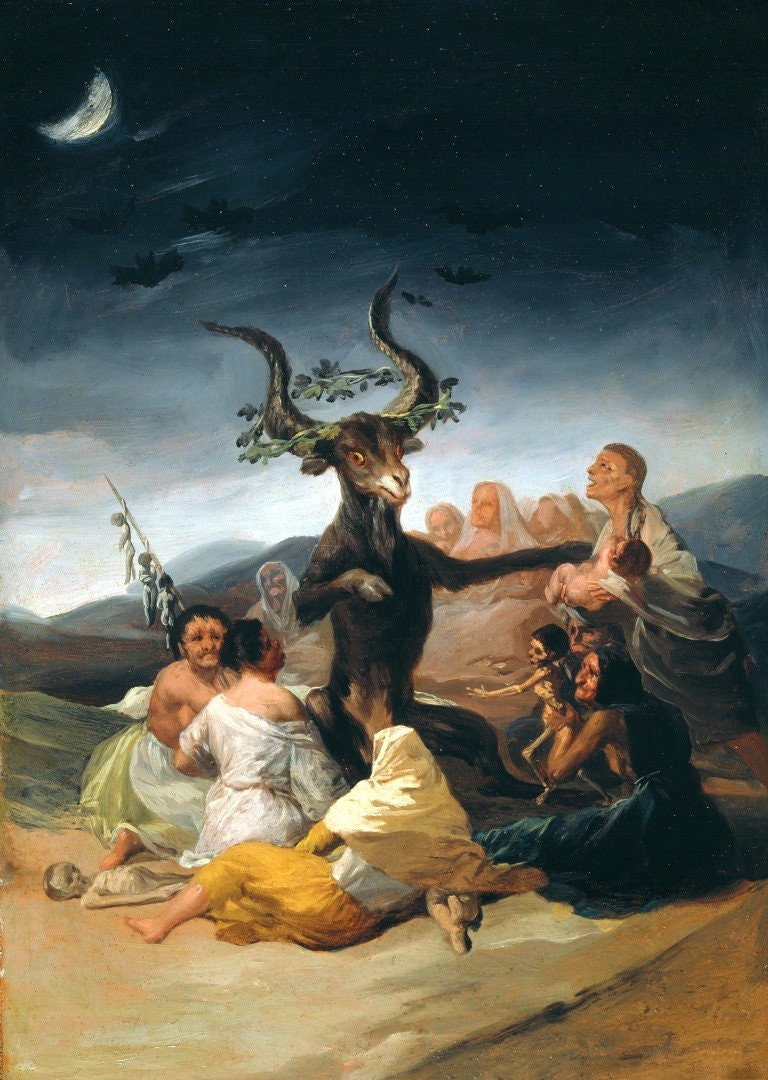 フランシスコ・ゴヤによる魔女の安息日の絵画、黒い悪魔の角を持つヤギ