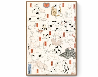 Impresión en lienzo de xilografía de gatos antiguos, gatos ukiyo-e vintage de Utagawa Kuniyoshi, impresión de arte japonés, impresión de arte ukiyo-e, pintura de gatos