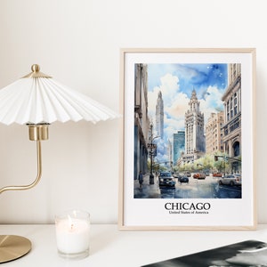 Chicago USA Watercolor painting canvas art print, USA Travel poster, Chicago Travel Poster, Chicago Watercolor Giclée Print