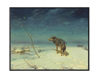 Antique Lone Wolf Painting Canvas Wall Art Print, Alfred Wierusz-Kowalski, Vintage Wolf Art, Wildlife Wall Art, Wilderness Art, Animal Art