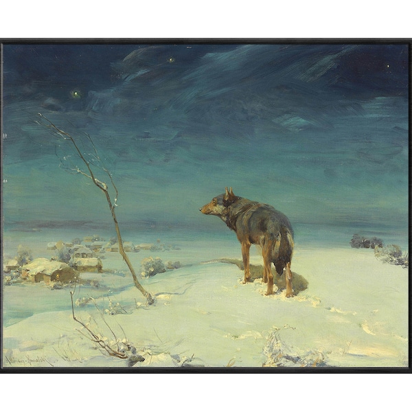 Antique Lone Wolf Painting Cavas Wall Art Print, Alfred Wierusz-Kowalski, Vintage Wolf Art, Wildlife Wall Art, Wilderness Art, Animal Art
