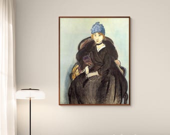 Matisse Wall Art Colorful Post-Impressionism Print: Marguerite Wearing a Hat, Fauvism, Post-Impressionism Portrait, Vintage 1920s Decor