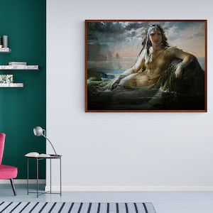 Mermaid Painting By Elisabeth Jerichau-Baumann, Antique Vintage Oil Paintin Reproduction Canvas Wall Art, Sea Wave Fine Art Wall Decor