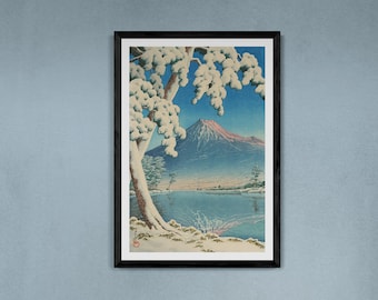 Shin-Hanga Mount Fuji Print, Vintage Japanese Woodblock Art, Kawase Hasui Landscape Canvas Poster, Retro Asian Wall Decor