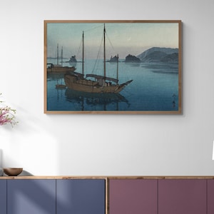 Japanese Art Print - Three Ilands at Morning by Hiroshi Yoshida Japanese Woodblock Painting Canvas Wall Art Print Giclee on Canvas, Seascape