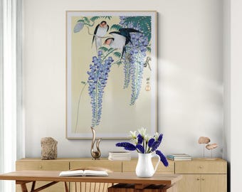 Swallow and Wisteria Japanese Art Canvas Print, Ohara Koson Ukiyo-e