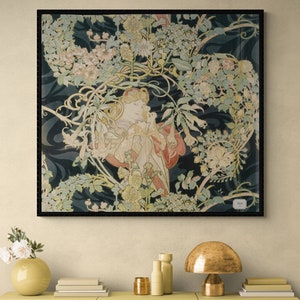Femme à la Marguerite Illustration Canvas Wall Art Fine Art Print by Alphonse Mucha, art nouveau, art deco, floral wall art