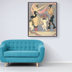 George Barbier La Paresse Art Nouveau Lesbian Illustration Lesbian Art Canvas Print Lesbian Canvas Art, Art Deco Canvas Wall Art