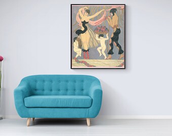 George Barbier La Paresse Art Nouveau Lesbian Illustration Lesbian Art Canvas Print Lesbian Canvas Art, Art Deco Canvas Wall Art