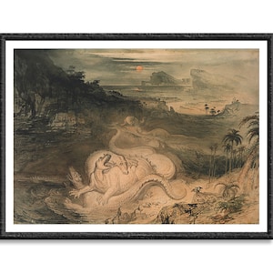 The Country of Lguanodon by John Martin Canvas Art Print, Dinosaur Painting, Paleoart Print, Primitive Paleontology Illustration Wall Art