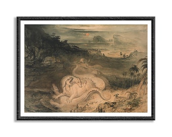 The Country of Lguanodon by John Martin Canvas Art Print, Dinosaur Painting, Paleoart Print, Primitive Paleontology Illustration Wall Art