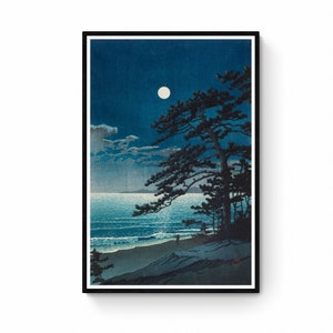 Reproductions d'impressions sur toile Kawase Hasui - Lune de printemps, plage de Ninomiya, impression d'art de paysage japonais, art mural sur toile, impression sur toile Ukiyo e