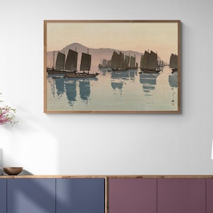 Japanese Art Print - Morning of Abuto by Hiroshi Yoshida Japanese Woodblock Painting Canvas Wall Art Print Giclee on Canvas, Sunrise