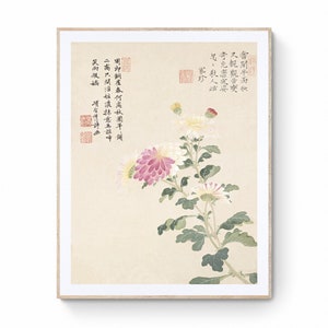 Vintage Chinese Painting Chinese Autumn Chrysanthemum Flower Painting Chinese Ink Painting Chinese Watercolor Painting Wall Art Canvas Print