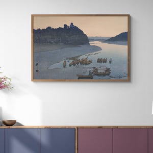 Japanese Art Print - Kiso River by Hiroshi Yoshida Japanese Woodblock Painting Canvas Wall Art Print Giclee on Canvas, Sunrise