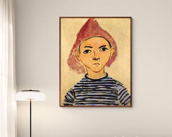 Cuadros de Matisse: Retrato de Pierre Matisse: Estilo expresionista, arte mural vintage colorido, influencia del favismo, estética de los años 20.