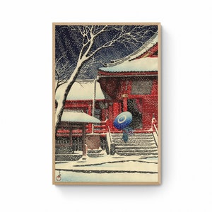 Kawase Hasui Reproduktion Leinwanddrucke - Schnee bei Ueno Kiyomizudo, Japanische Landschaft Kunstdruck Leinwand Wandkunst, Ukiyo und Leinwanddruck