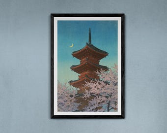 Kawase Hasui Art Print Spring Evening, Ueno Toshogu Shrine 1948, Japanese Art Print Canvas Wall Art, Mordern Ukiyo-e Print | Japanese Wall A