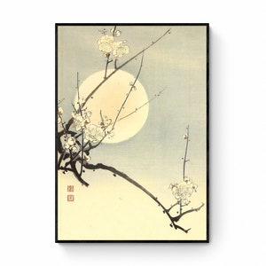 Japanese blossom and moon art print | floral print | japanese art | art print | botanical art | flower art | canvas wall art | vintage art