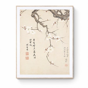 Vintage Chinese Painting Chinese  white plum bossom Flower Painting Chinese Ink Painting Chinese Watercolor Painting Wall Art Canvas Print