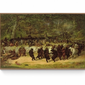 Tanz des Bären Gemälde von William Holquer Beard Leinwanddruck, Bären Kunstdruck, Vintage Tiere Wandkunst, Wald Märchen, Waldfantasie
