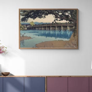 Japanese Art Print - Seta Bridge by Hiroshi Yoshida Japanese Woodblock Painting Canvas Wall Art Print Giclee on Canvas, Landscape