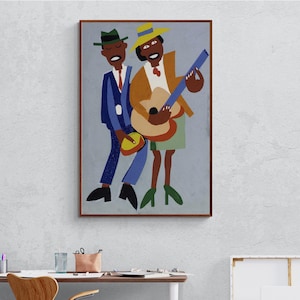 Blind Singer by William H. Johnson, Primitive Naive Folk style American Art Painting Archival Giclée Fine Art Print Home Decor